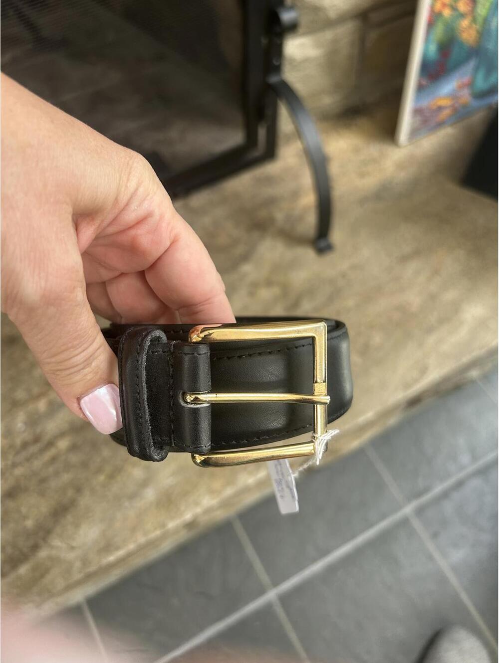 Decter Black Leather Money Belt with Gold Buckle